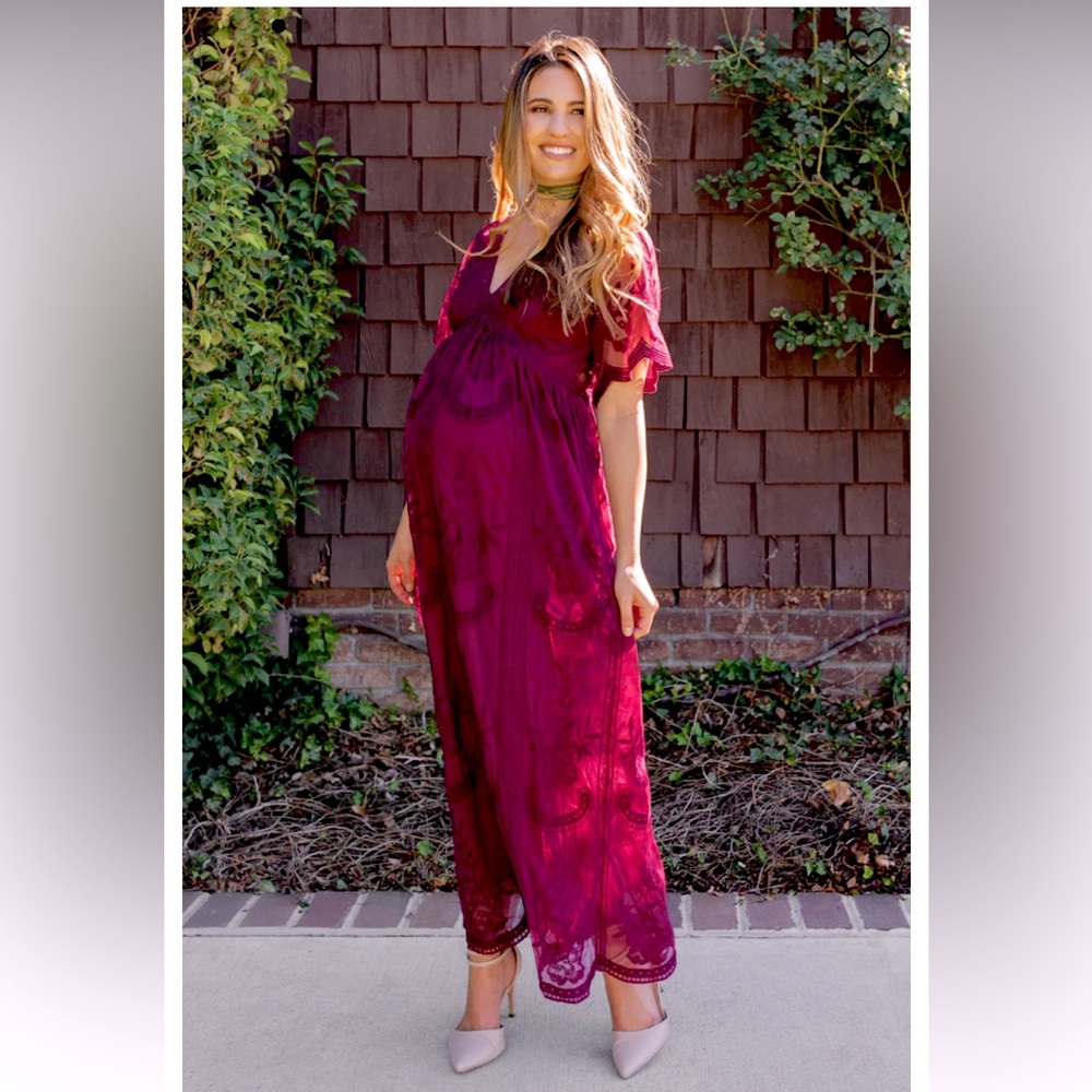 Burgundy Maternity Lace Dress